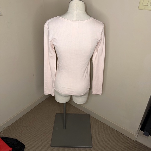 EUC Bundle of 3 LESET Pointelle tees Long Sleeve Cotton White, Black, Pink Small - Picture 5 of 10